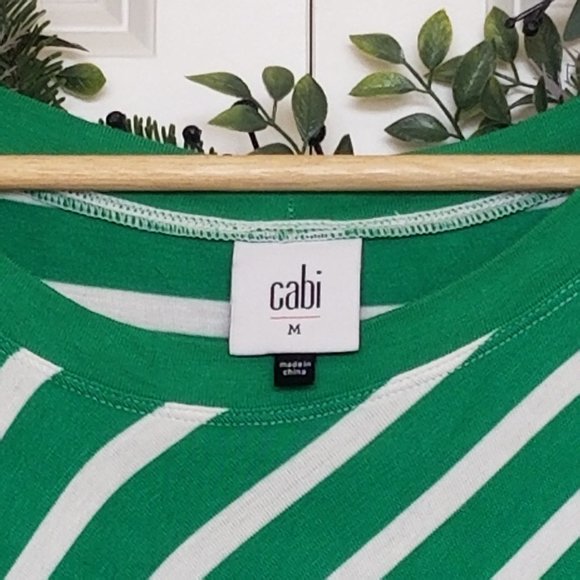EUC CAbi Amelia Tank Green White Diagonal Horizontal Stripes #5758 - Picture 3 of 8